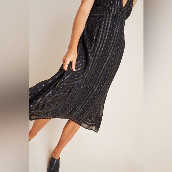 Anthropologie Endora Women’s Black Midi Dress Size 8 Sleeveless Bohemian - Picture 2 of 11